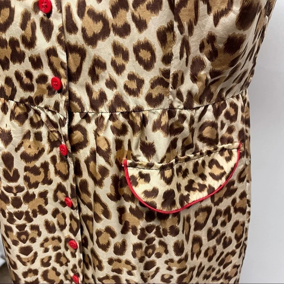 Boston Proper 100% Silk Animal Print Dress w red contrast buttons front Lined - Picture 6 of 12